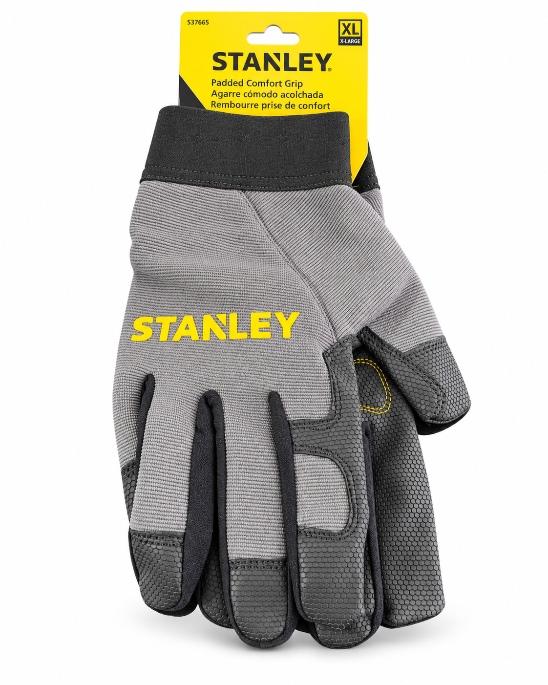 Stanley XL Padded Comfort Grip Work Gloves – Gray/Black, Adjustable Wrist