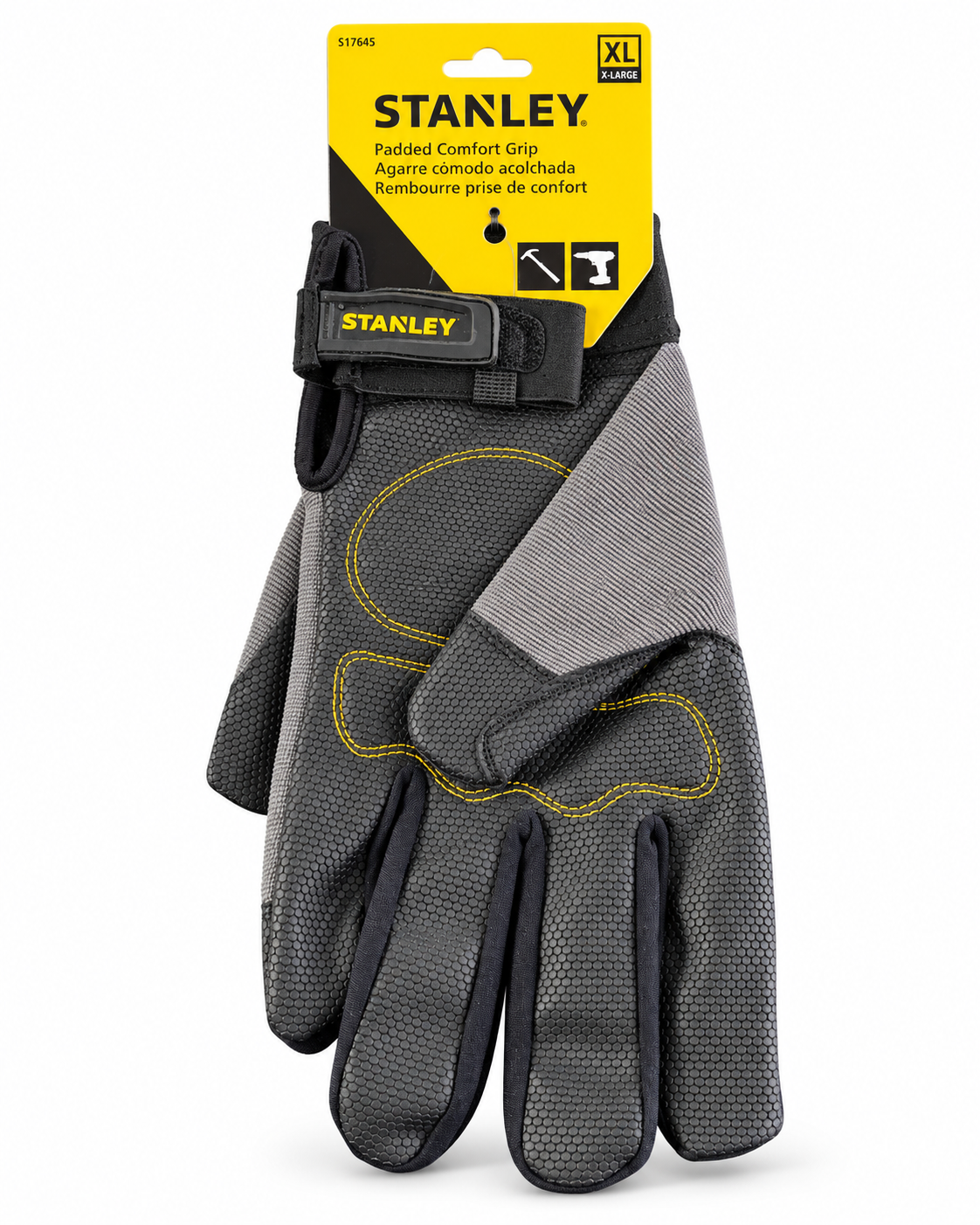 Stanley XL Padded Comfort Grip Work Gloves – Gray/Black, Adjustable Wrist