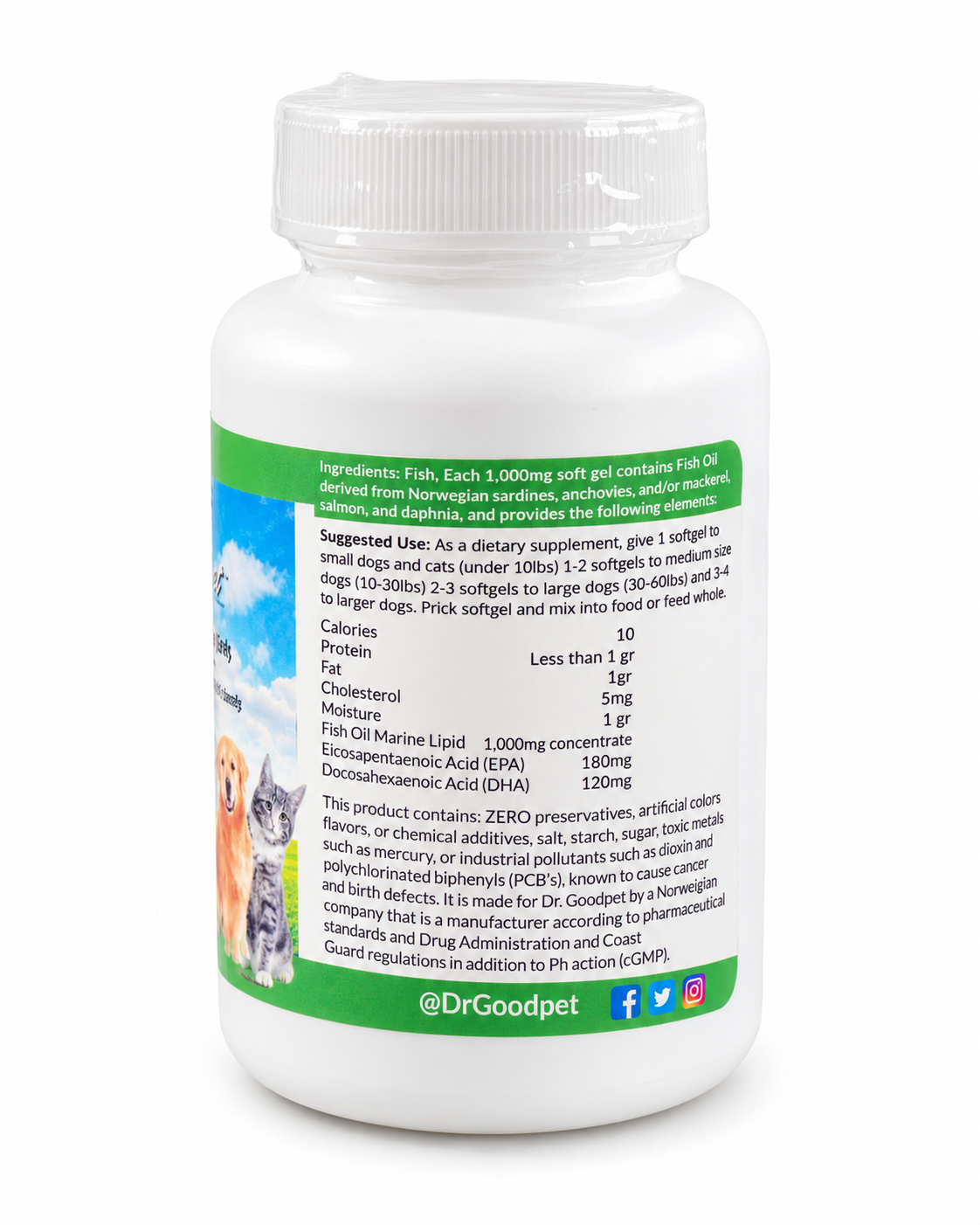 Dr. Goodpet Bena Fish Oil Omega-3 Supplement for Dogs & Cats 45 Softgels
