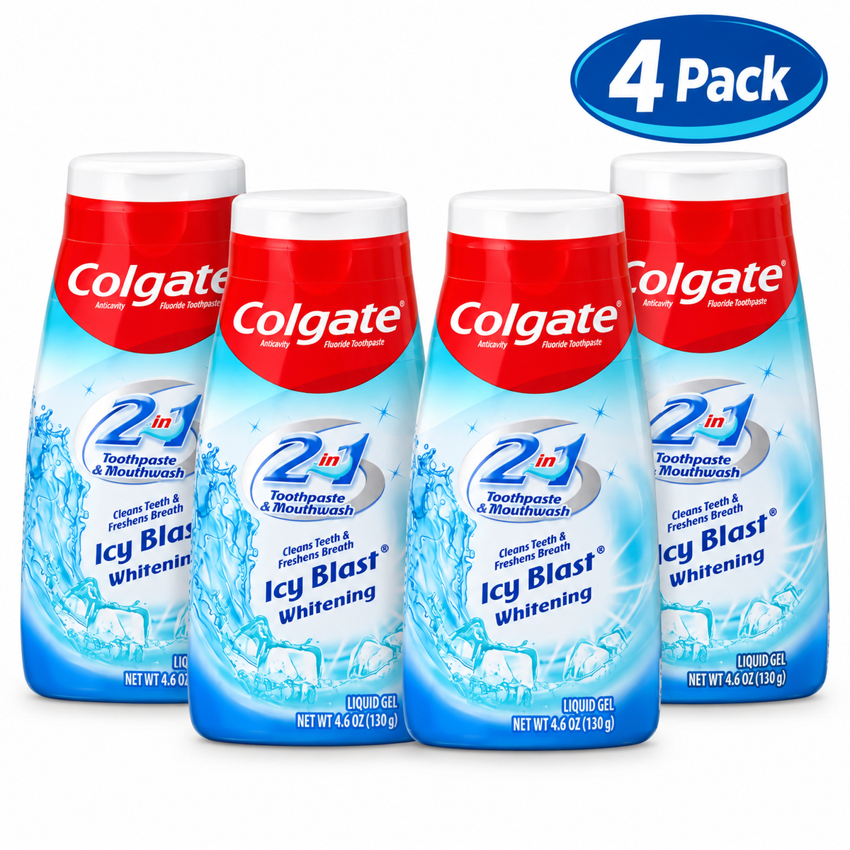Colgate 2 in 1 Icy Blast Whitening Toothpaste & Mouthwash 4.6 oz Pack of 4