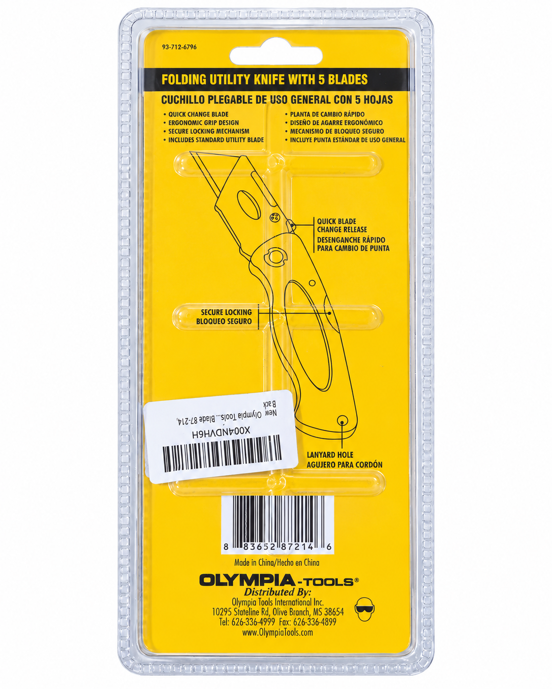 Olympia Tools Folding Utility Knife with 5 Blades Quick Change Locking Design