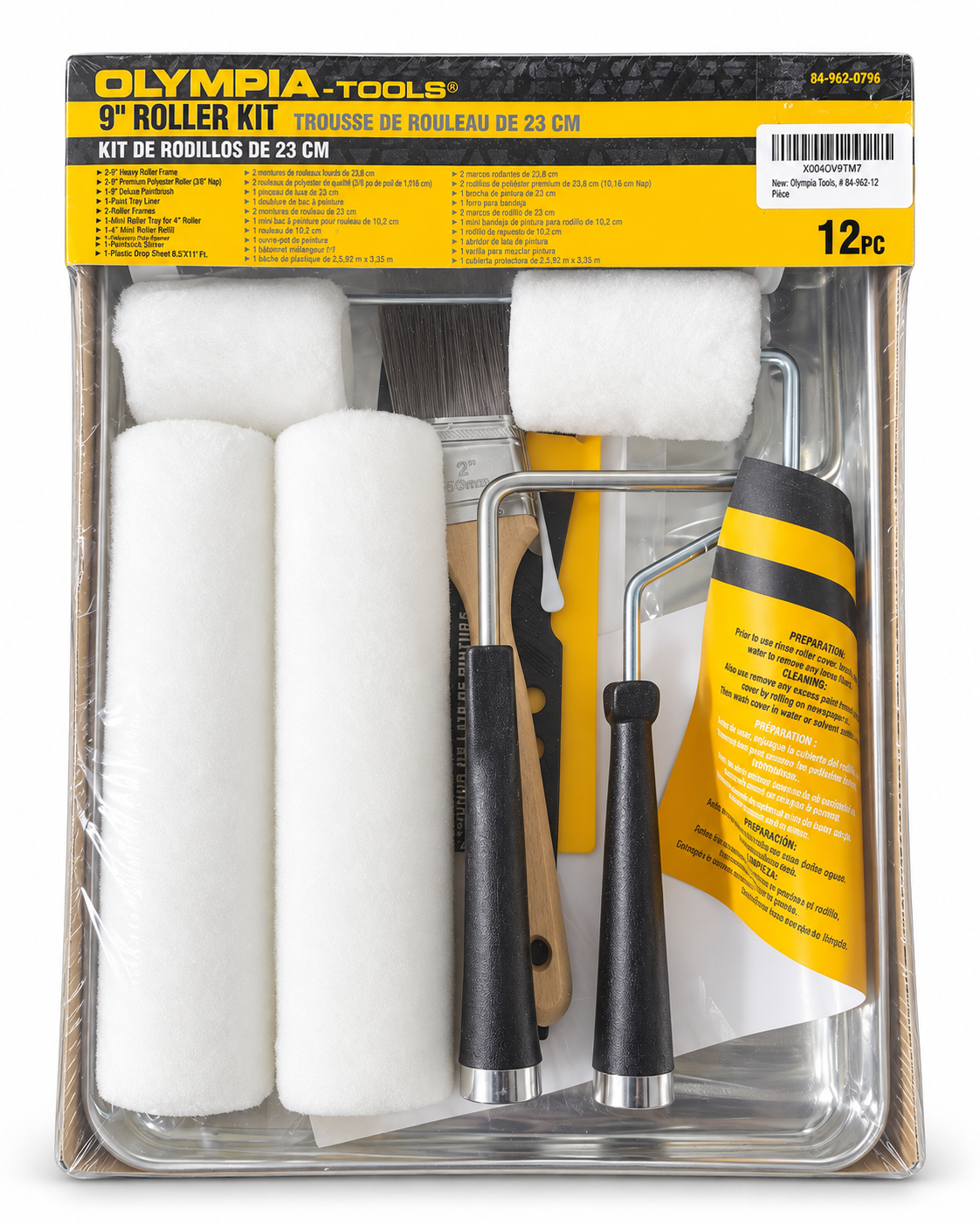 Olympia Tools 9" Roller Kit 12-Piece Paint Roller Set with Tray, Brush & Covers
