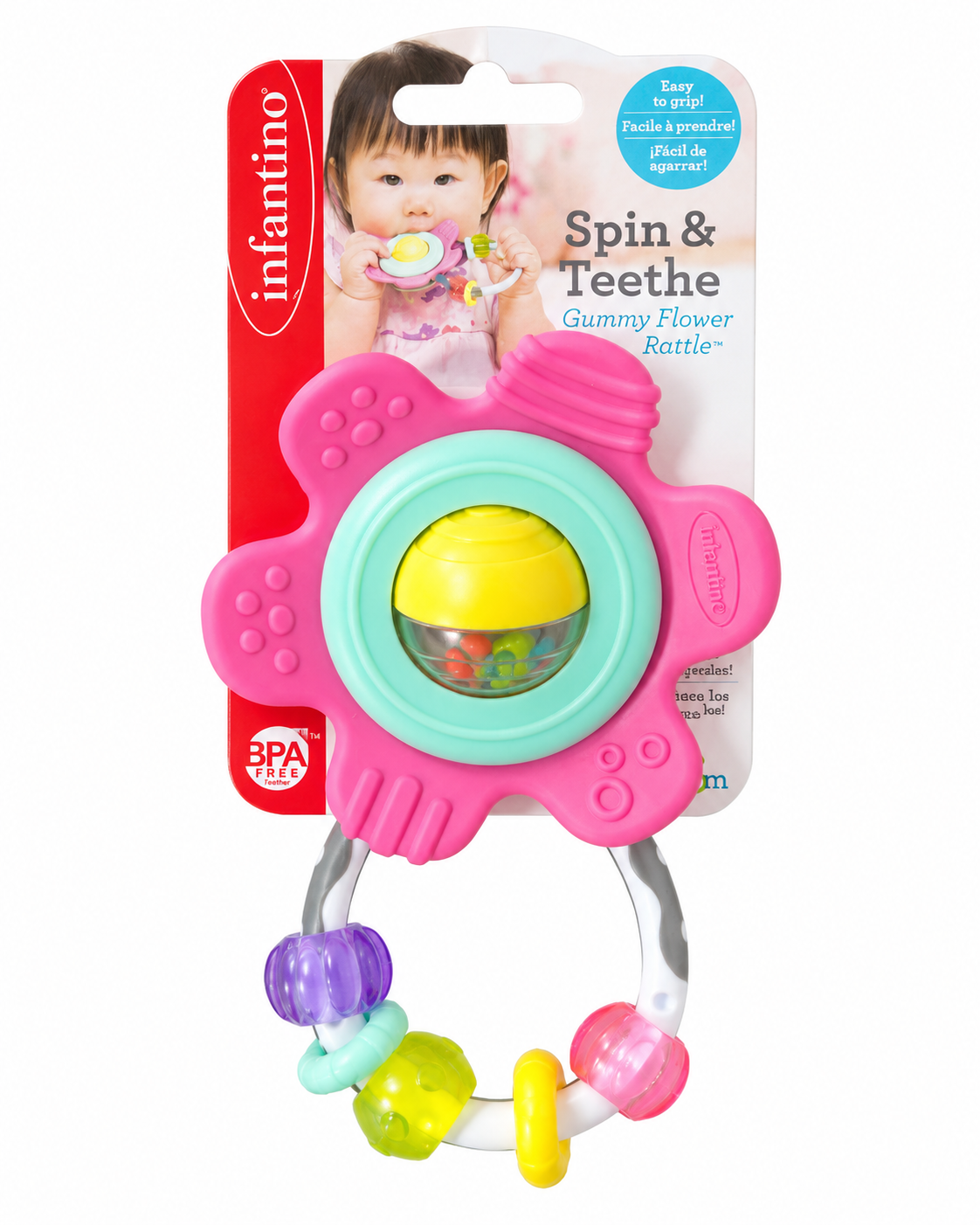 Infantino Spin & Teethe Gummy Flower Rattle BPA-Free Baby Teether 0m+