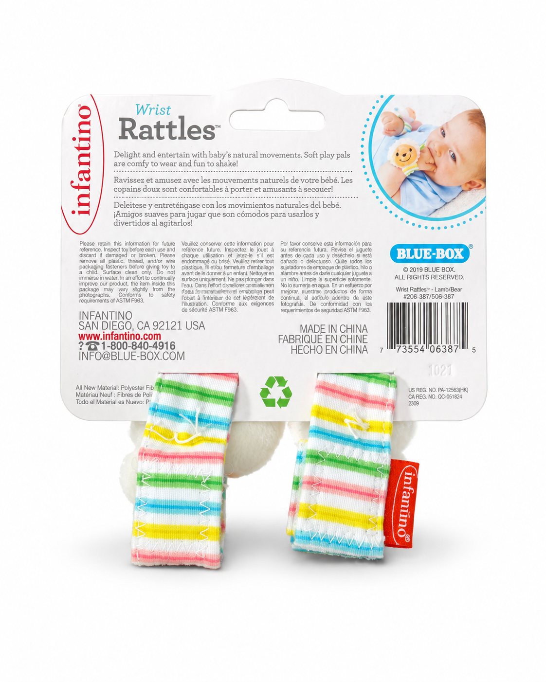 Infantino Wrist Rattles Lamb & Bear Baby Rattle Set 2-Pack Soft Plush 0m+