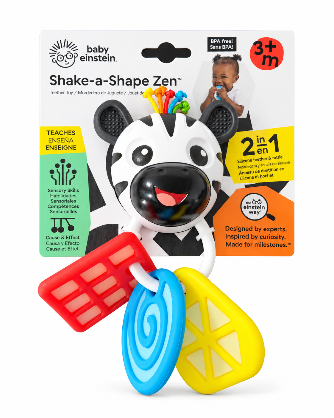 Baby Einstein Shake-a-Shape Zen 2-in-1 Silicone Teether & Rattle Toy 3m+