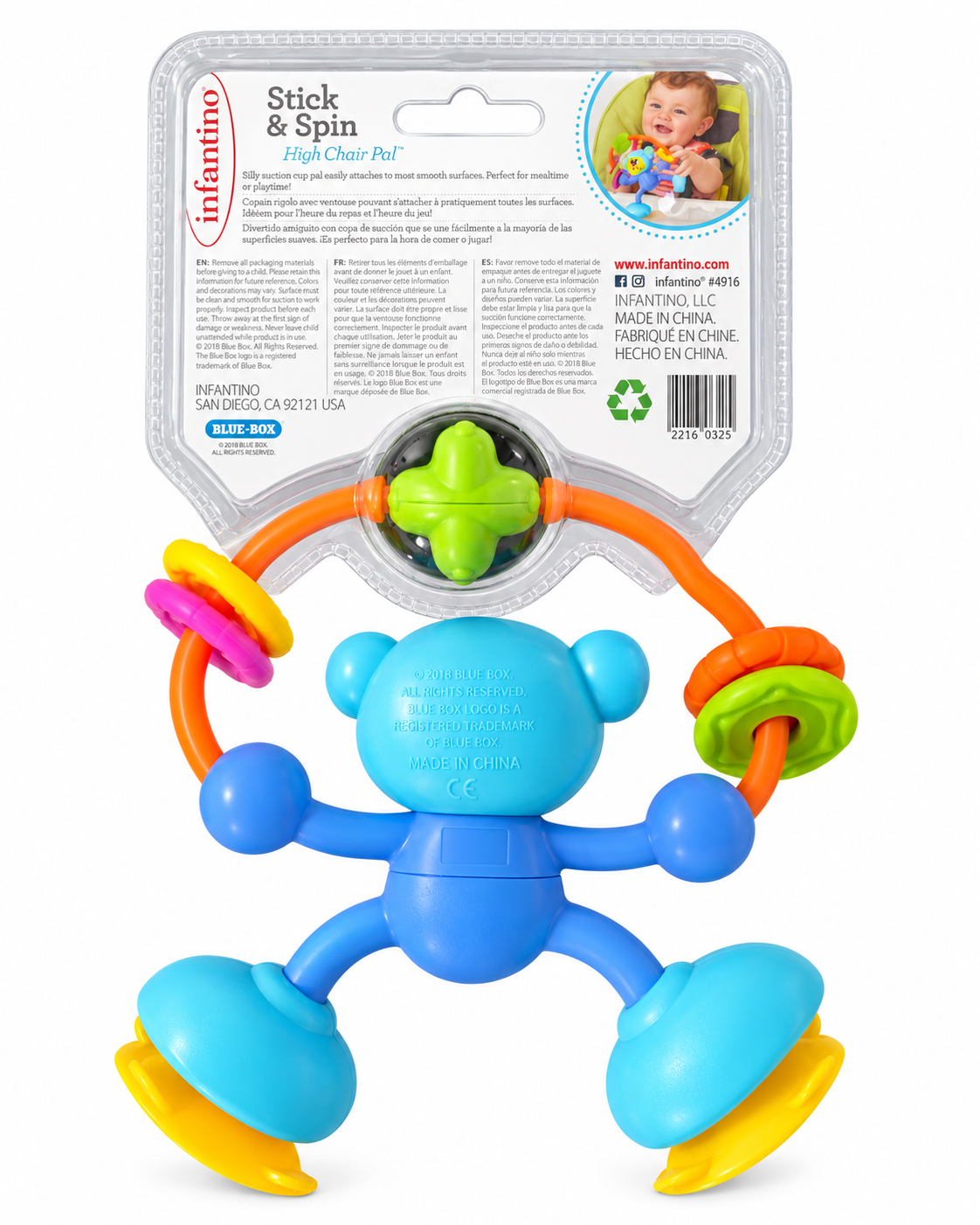 Infantino Stick & Spin High Chair Pal Suction Cup Baby Toy 6m+ Monkey