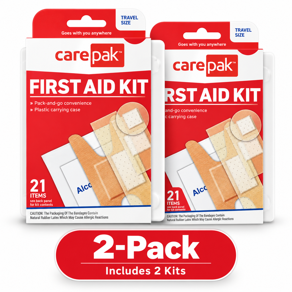 CarePak Travel First Aid Kit 21-Piece – 2 Pack, Portable Plastic Case