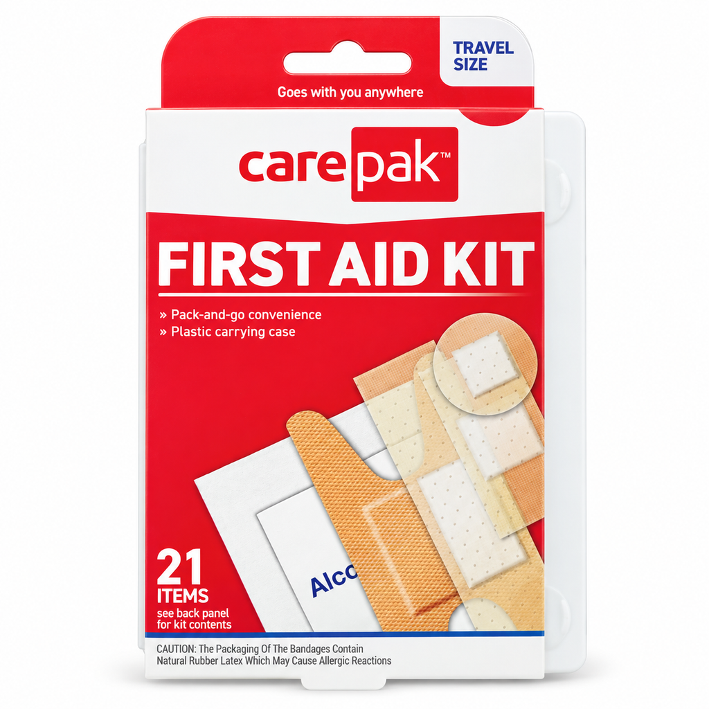 CarePak Travel First Aid Kit 21-Piece – 2 Pack, Portable Plastic Case