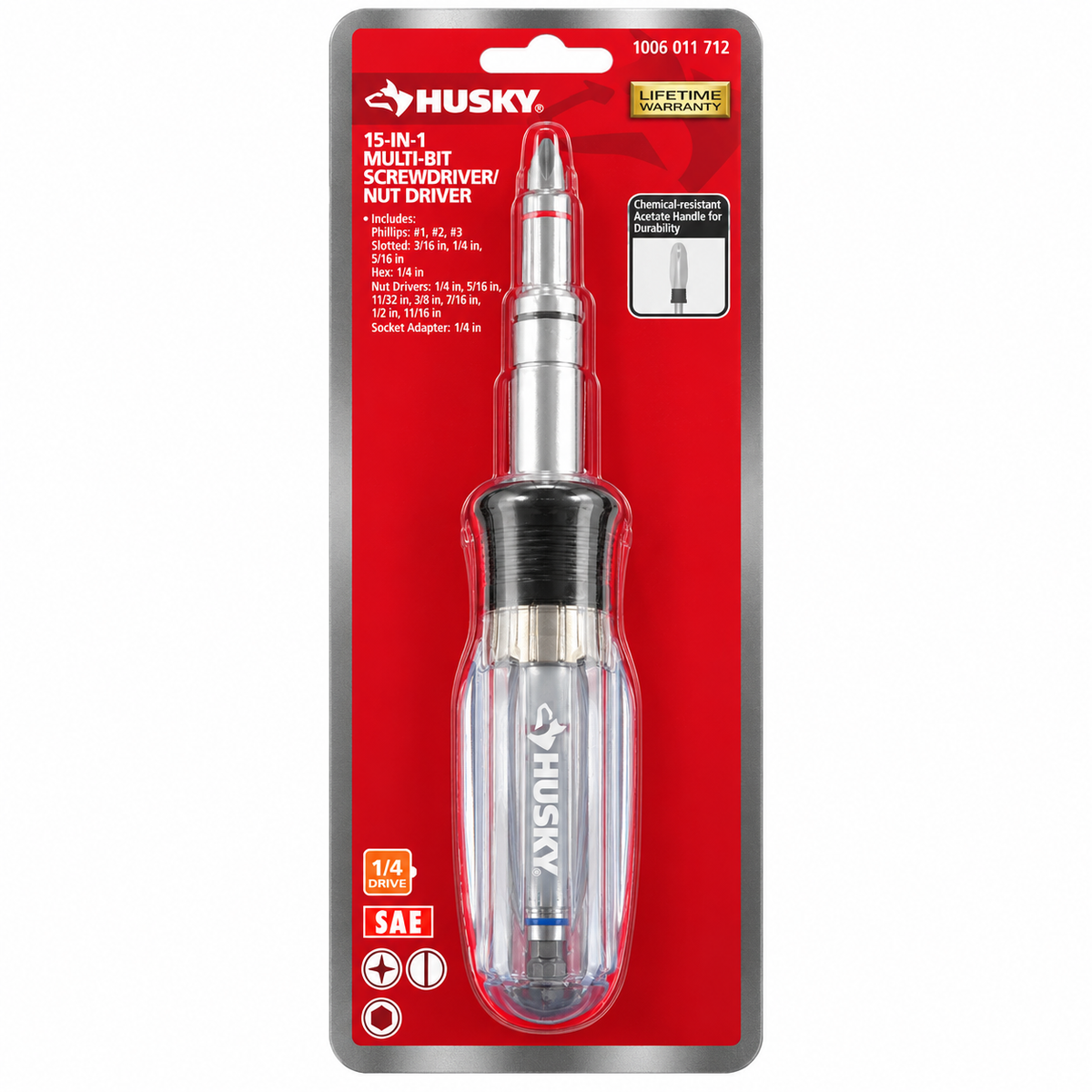 Husky 15-in-1 Multi-Bit Screwdriver / Nut Driver – SAE, 1/4 in Drive