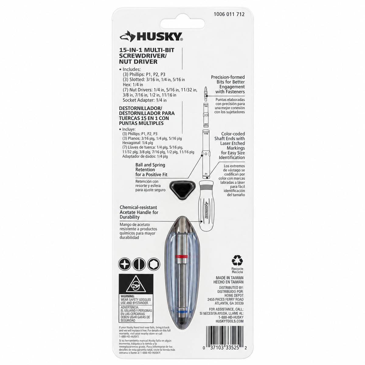 Husky 15-in-1 Multi-Bit Screwdriver / Nut Driver – SAE, 1/4 in Drive