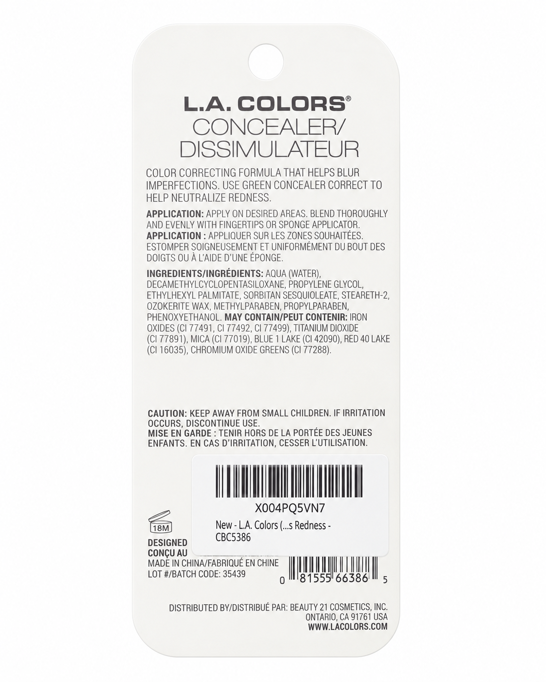 L.A. Colors Conceal Correct Green Concealer CBCS386 0.13 oz – Redness Corrector