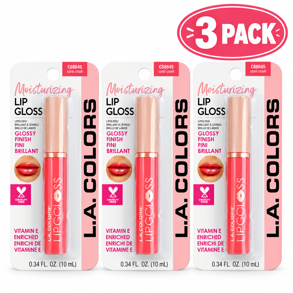 L.A. Colors Moisturizing Lip Gloss Coral Crush C68645 – 3 Pack, 0.34 fl oz Each