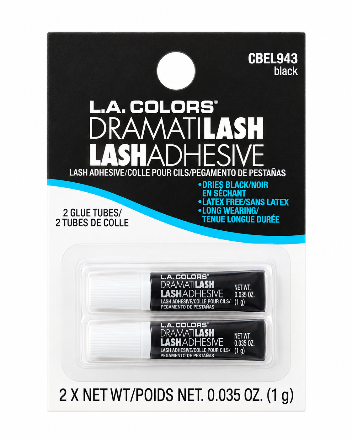 L.A. Colors DramatiLash Lash Adhesive Black 2-Pack, Latex-Free, Long-Wearing, Dries Black