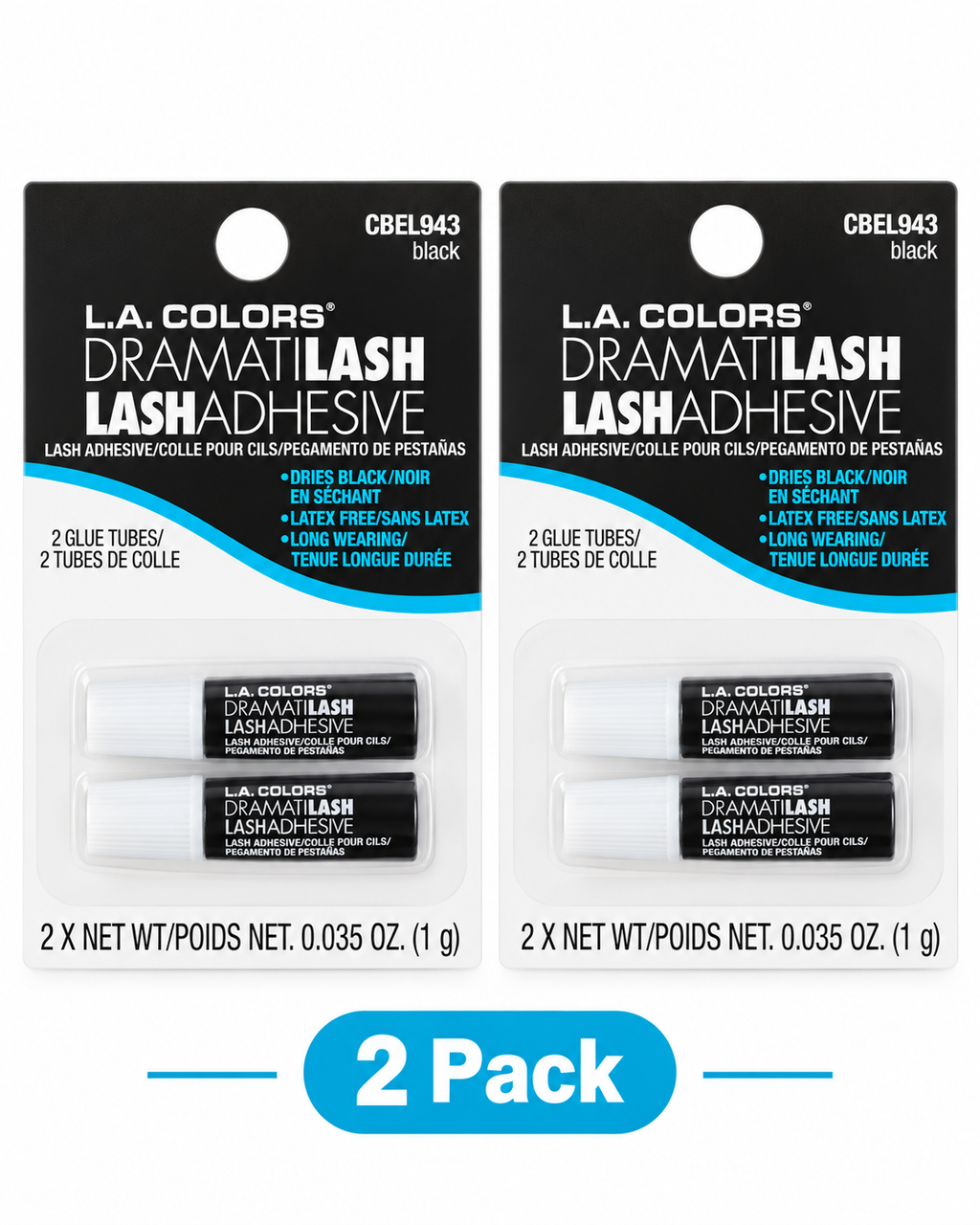 L.A. Colors DramatiLash Lash Adhesive Black 2-Pack, Latex-Free, Long-Wearing, Dries Black
