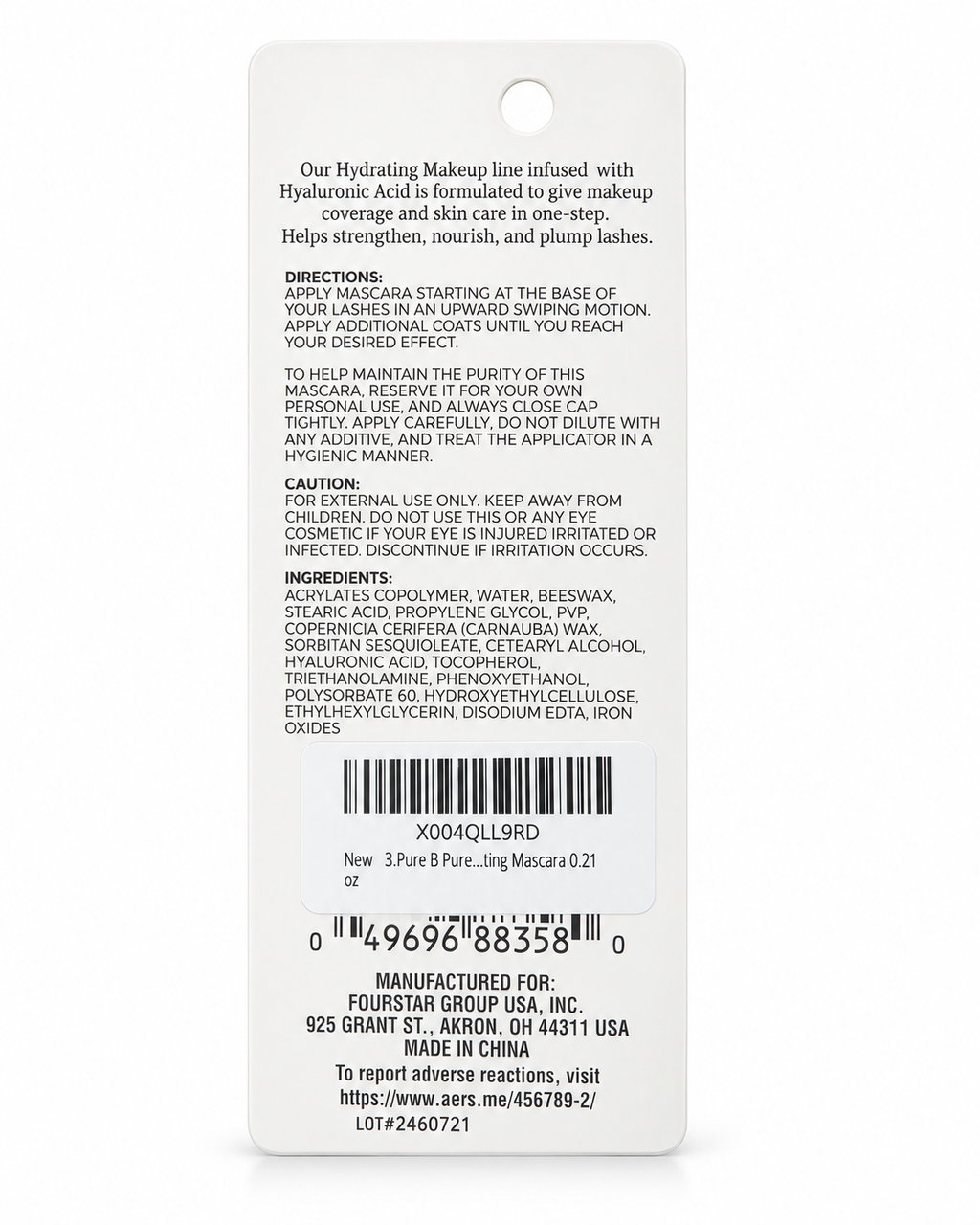 b.pure Hydrating Mascara with Hyaluronic Acid Black – 2 Pack, 0.21 oz Each
