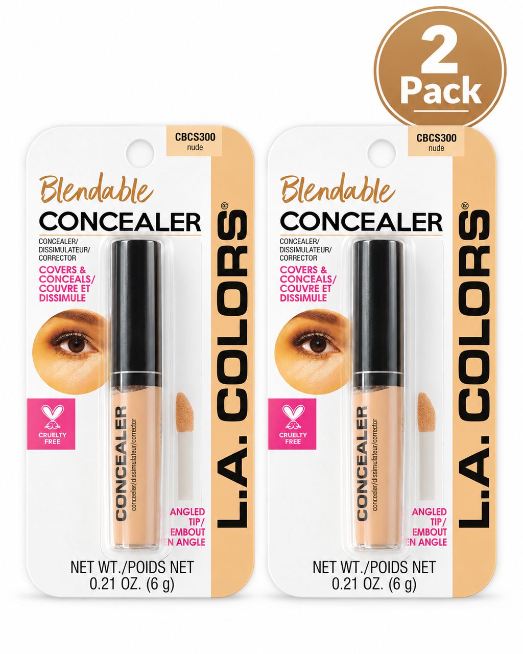 L.A. Colors Blendable Concealer Nude CBCS300 – 2 Pack, 0.21 oz Each