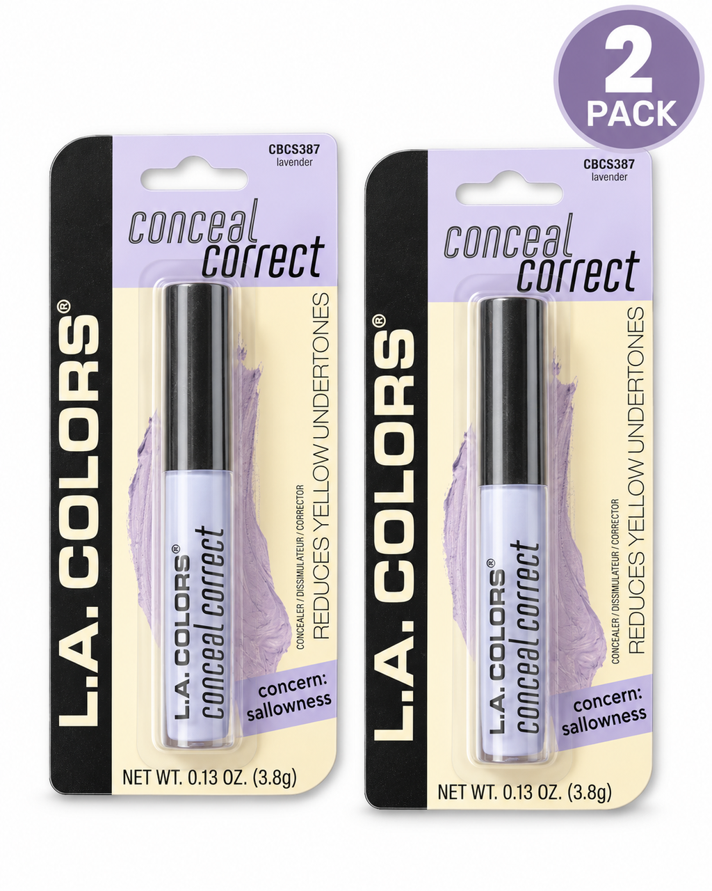L.A. Colors Conceal Correct Lavender CBCS387 – 2 Pack, 0.13 oz Each