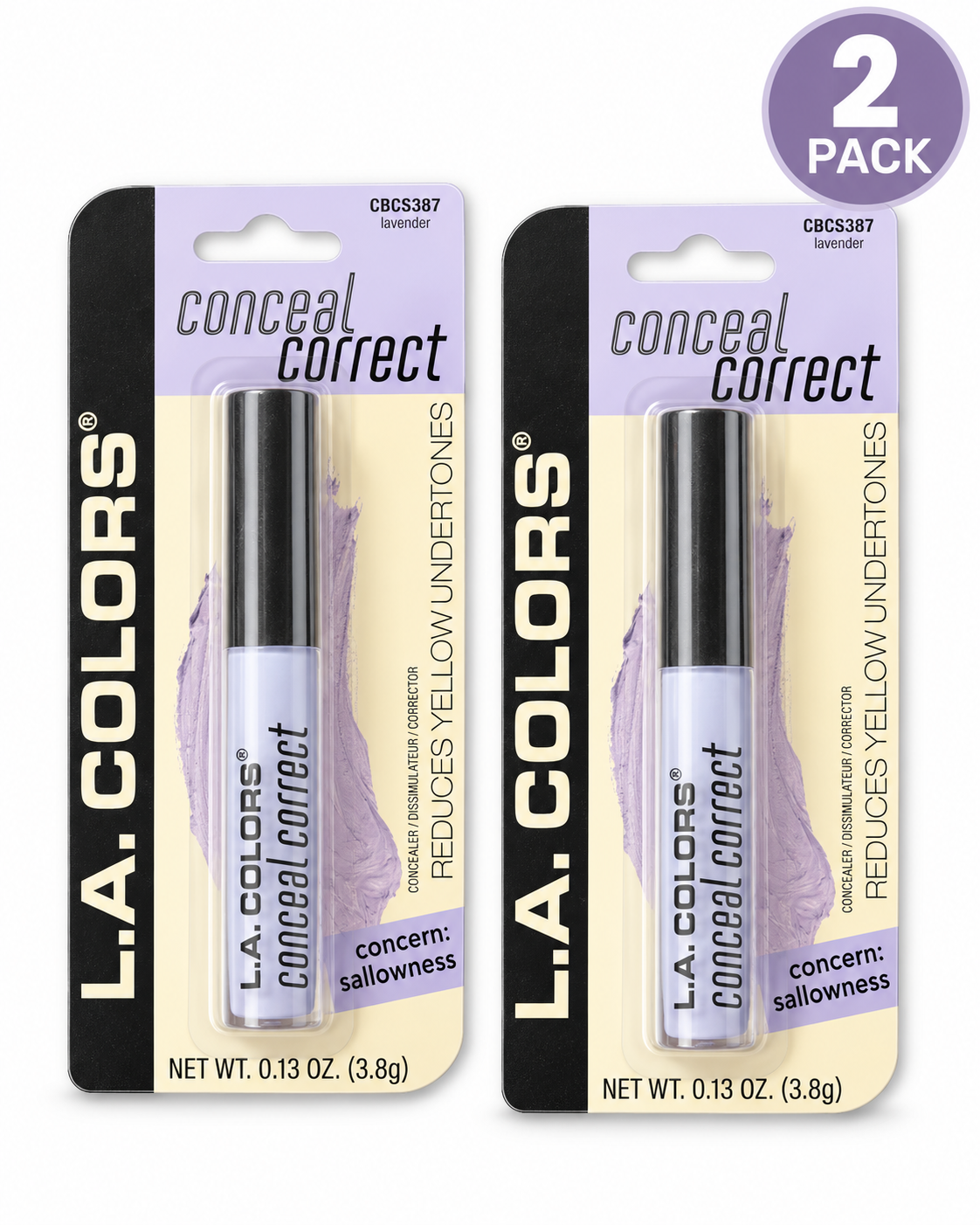 L.A. Colors Conceal Correct Lavender CBCS387 – 2 Pack, 0.13 oz Each