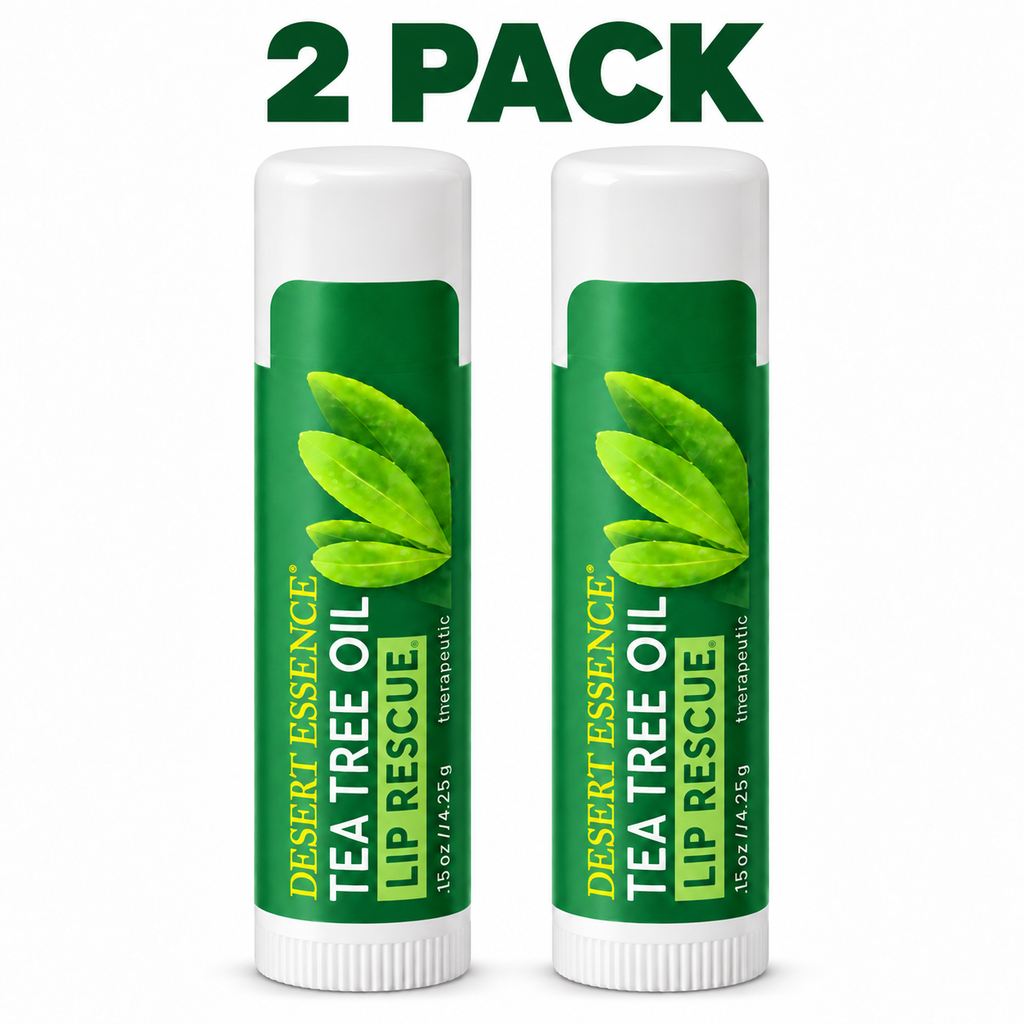 Desert Essence Lip Rescue Therapeutic Tea Tree Oil Lip Balm with Aloe, Spearmint-Peppermint, 0.15 oz Each (Pack of 2)