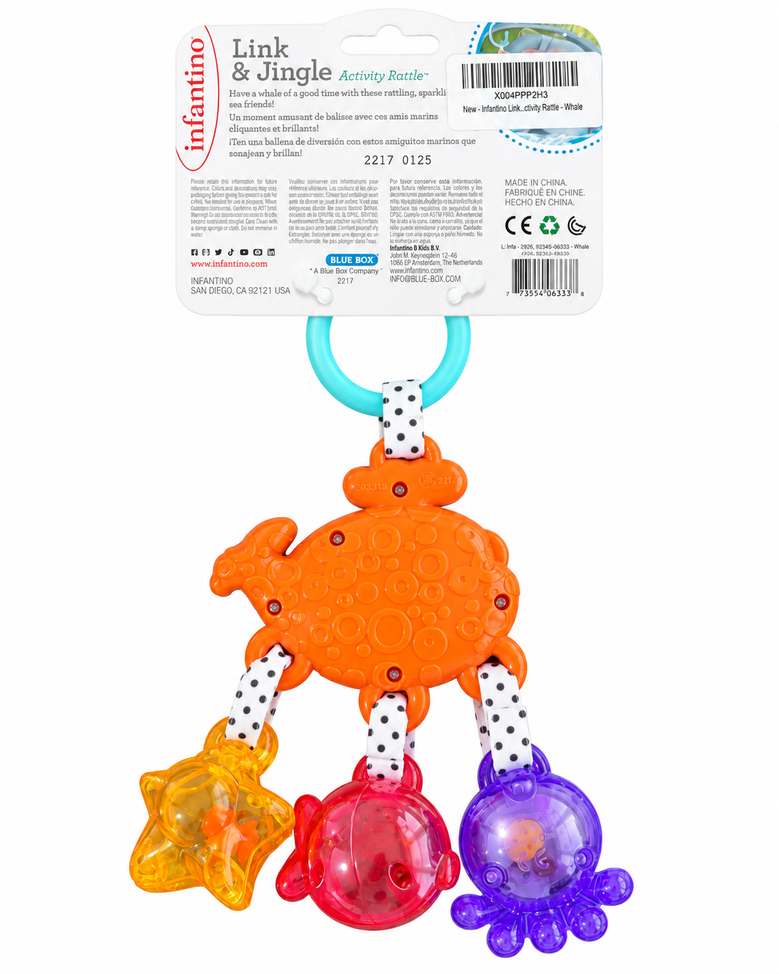 Infantino Link & Jingle Activity Rattle Whale Baby Toy 0m+ Multicolor