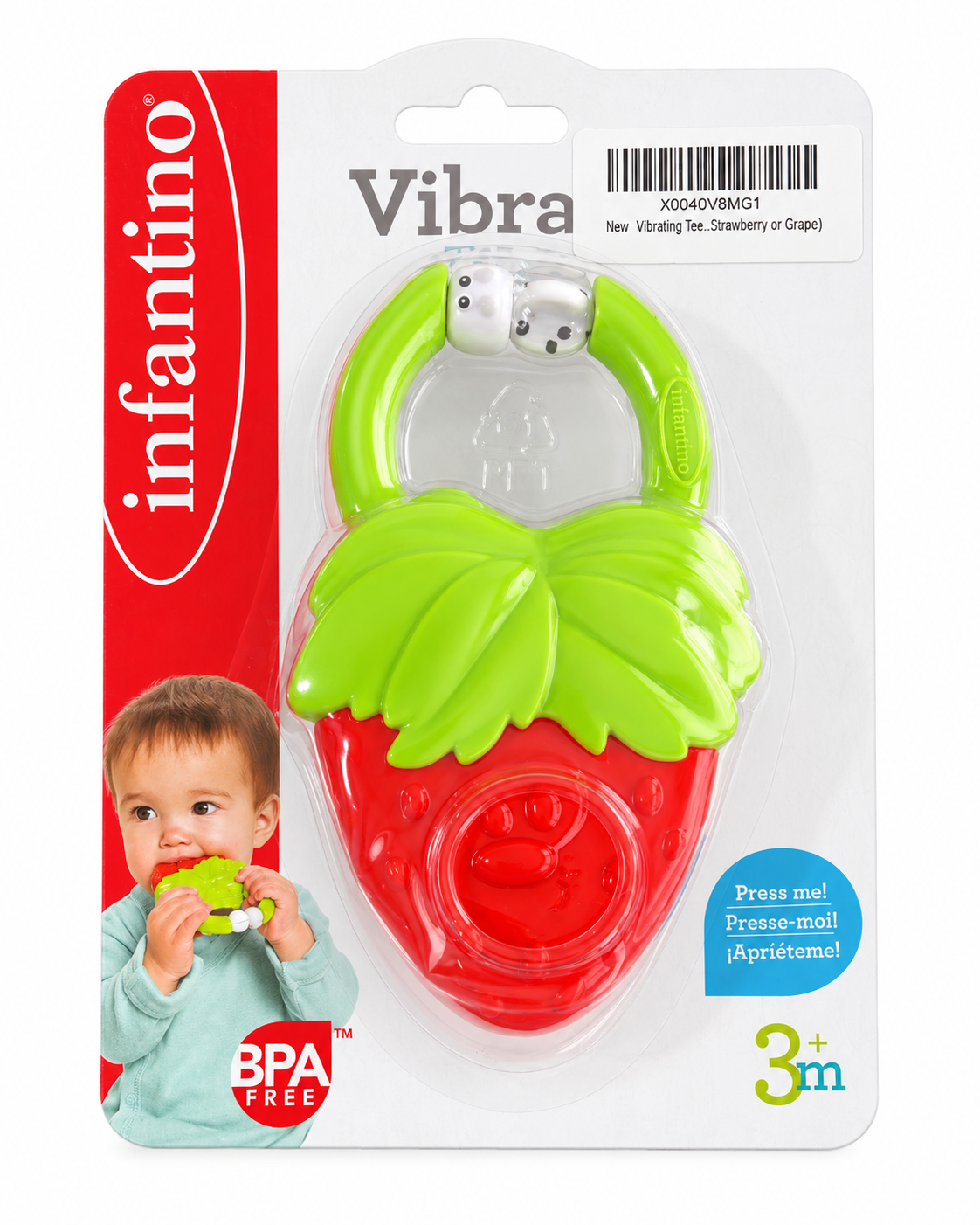 Infantino Vibrating Teether Baby Toy BPA-Free 3m+ Color May Vary Strawberry or Grape