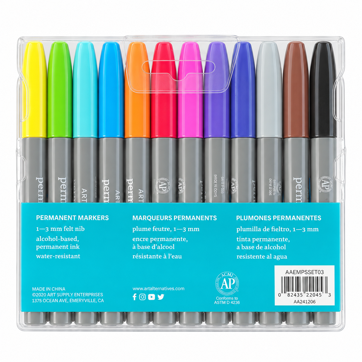Art Alternatives 12-Count Permanent Markers – Fine Tip, Assorted Colors
