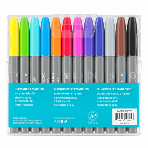 Art Alternatives 12-Count Permanent Markers – Fine Tip, Assorted Colors