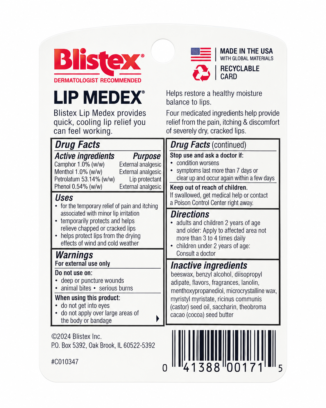 Blistex Lip Medex Medicated Lip Balm 3 Pack – 0.25 oz Each