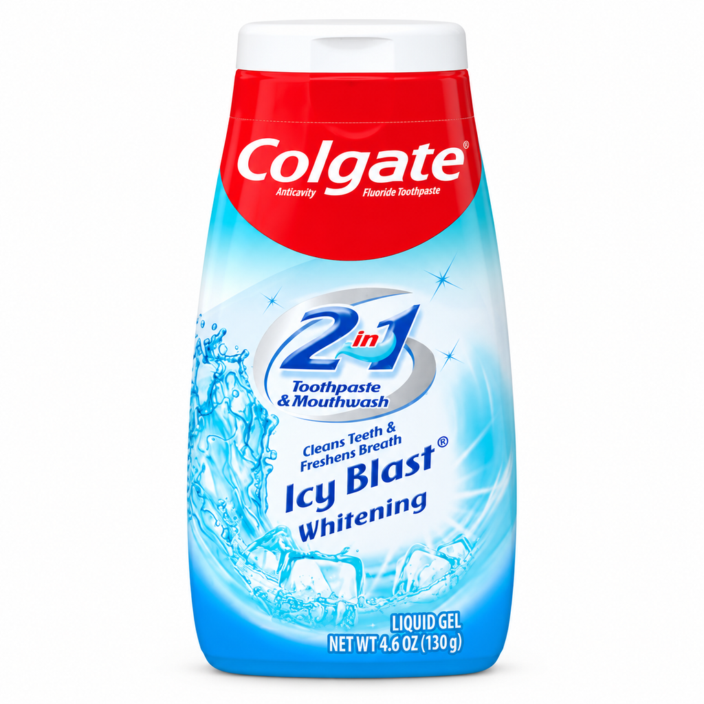 Colgate 2 in 1 Icy Blast Whitening Toothpaste & Mouthwash 4.6 oz Pack of 4